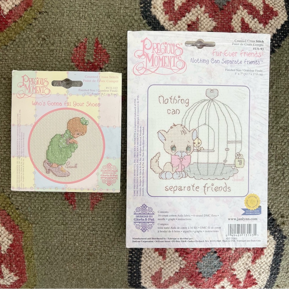 New Precious Moments Cross Stitch Kits Sealed in Package Friends Fill Shoes Set